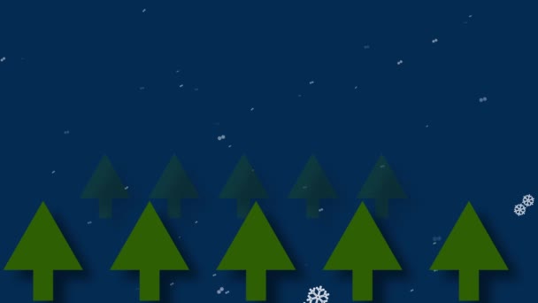 Karácsonyfák Kék Háttér Hópelyhek Alá Háttér Animáció — Stock videók