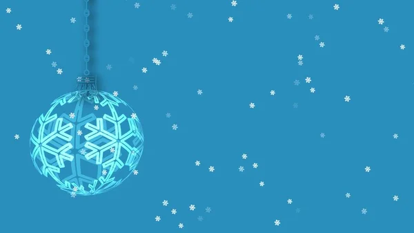 Bola Navidad Azul Decoración Sobre Fondo Azul Con Copos Nieve —  Fotos de Stock