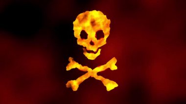 Kırmızı alevli kafatası ve çapraz kemikler kırmızı arka plan animasyonunda