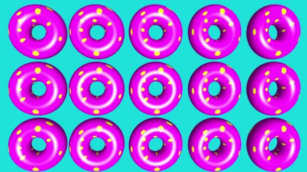Colorful Pink Donut Cakes Spining Background Pop Art Animation Concept — Stock Video