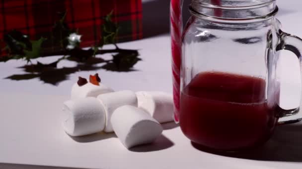 Celebrando Natal Com Fruta Soco Bebida Médio Dolly Zoom Tiro — Vídeo de Stock