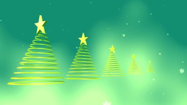 Fila Árvores Natal Com Estrelas Fundo Verde Animação — Vídeo de Stock