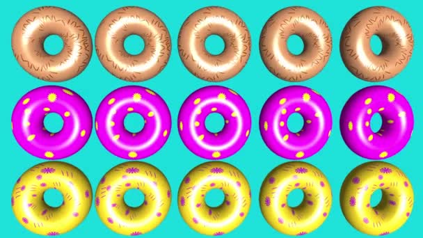 Барвисті Пончики Обертаються Фоном Концепція Анімації Поп Арту — стокове відео
