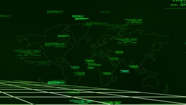 具有全球世界地图背景动画概念的矩阵中的数字数据流 — 图库视频影像