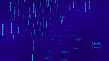 Bilgisayar kodu ve veri akışı, matris konsepti 4k animasyon mavi arkaplan