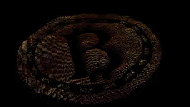 ビットコインシンボル3Dサイバー空間背景アニメーションに浮かぶデジタル通貨 — ストック動画
