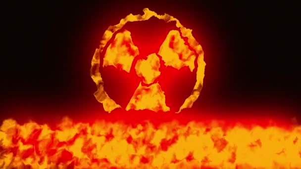 Radioactive Contamination Warning Symbol Burning Flames Background Animation — Vídeo de stock