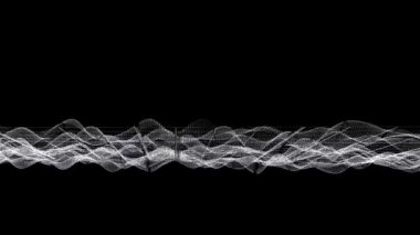 White particle mesh waveform on green background abstract animation 