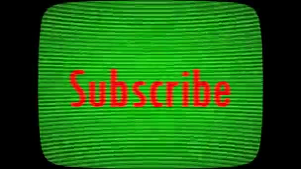 Subscribe Banner Old Style Green Background Television Tube Glitching Static — Wideo stockowe