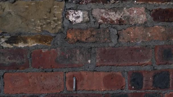 Old Damaged Grunge Brick Wall Dolly Close Selective Focus — Vídeo de Stock