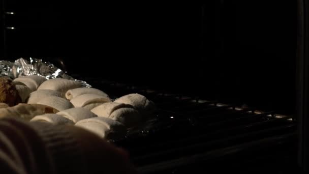 Putting Party Food Selection Oven Close Slow Motion Shot Selective — Stock video
