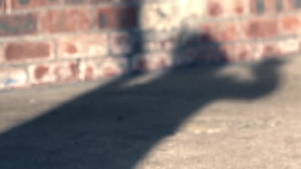 Shadow Woman Waving Brick Building Background Medium Slow Motion Shot — Wideo stockowe