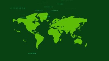 Word cloud of green energy animation on green world map background concept 4k