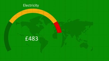 Home smart meter showing electricity use on green globe background animation