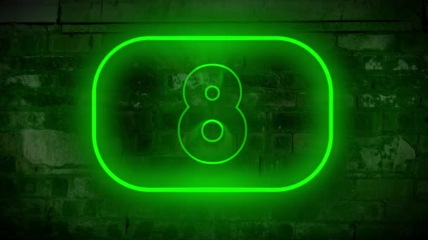 Countdown Neon Gegen Ziegelwand Animation Retro Stil Konzept — Stockvideo