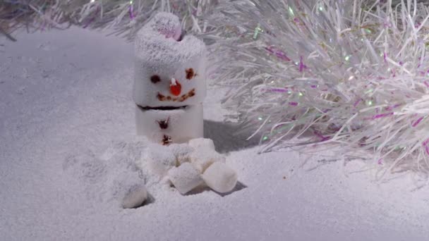Marshmallow Bonhomme Neige Dans Neige Sucre Blizzard Moyen Zoom Tir — Video