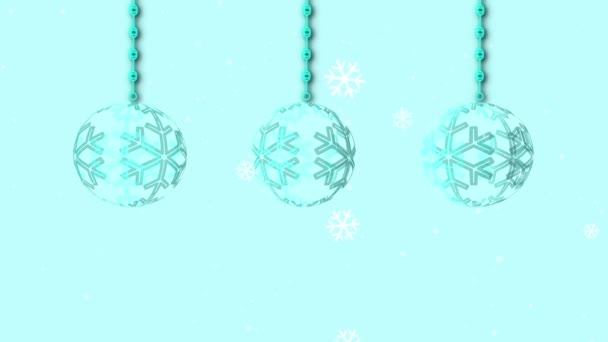 Blue Christmas Bauble Decoration Blue Background Snowflakes Falling Animation — Stock Video