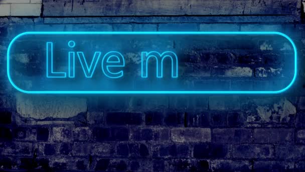 Neon Znak Dla Muzyki Żywo Ponownie Grunge Cegły Ściany Koncepcji — Wideo stockowe