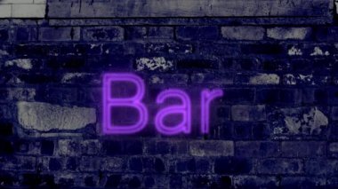 Bar open sign neon light against brick wall animation 