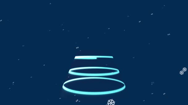 有星星的圣诞树出现在深蓝色的天空 背景上有雪花动画4K — 图库视频影像