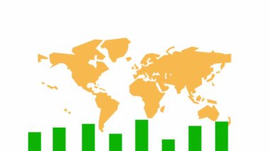 Bar chart graph with world map background animation green and orange