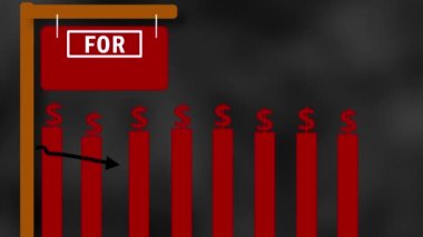 Real estate housing market graph showing decreasing prices animation