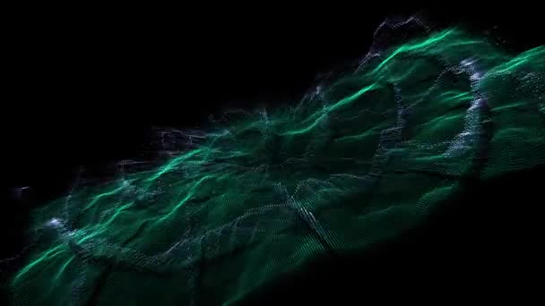 Malla Partículas Verdes Flota Sobre Fondo Trasero Animación Abstracta — Vídeos de Stock