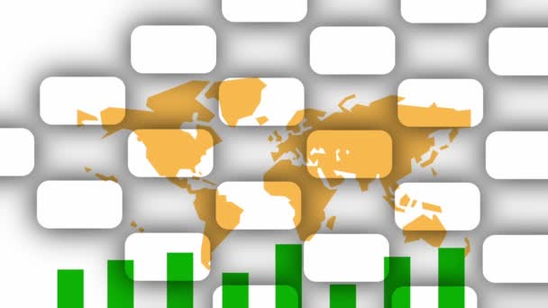 Bar Chart Graph World Map Background Animation Green Orange — Stok video