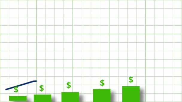Bar Chart Graph Showing Growth Green Grid Animation — Stock Video