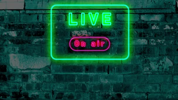 Live Air Neon Lights Brick Wall Animation — Stock video
