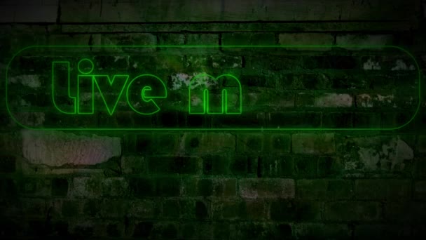 Neon Żywo Znak Muzyczny Przeciwko Cegły Ściany Animacji — Wideo stockowe