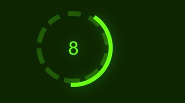 Yeşil dijital daire 4k animasyonunda geri sayım saati 