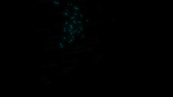 Neón Estrellas Azules Luz Flotando Espacio Negro Animación — Vídeos de Stock
