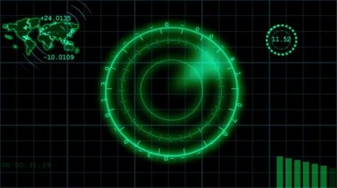 Radar ekran dijital haritalama sistemi soyut arkaplan canlandırması 