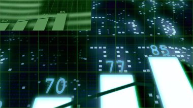 Bar chart graph showing growth green grid illustration background