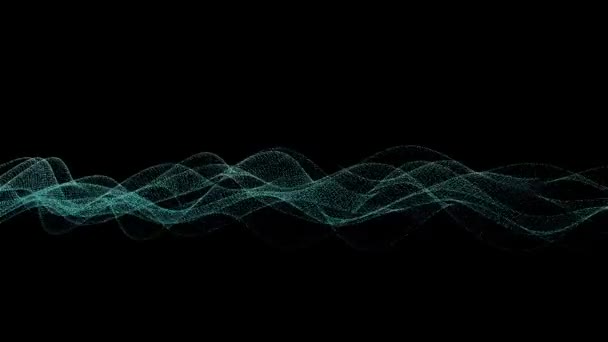 黑色背景抽象动画中的绿色粒子网浮选 — 图库视频影像
