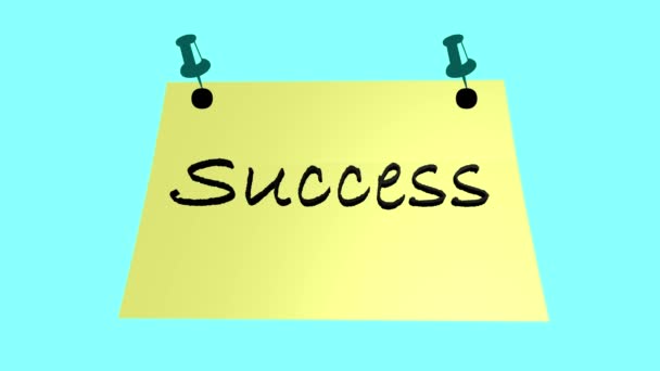 成功は黄色の粘着性のノートのアニメーションに書かれた幸福 — ストック動画