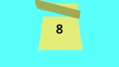 Mavi arkaplan animasyonunda sarı yapışkan not defteri kağıt animasyonuna geri sayım