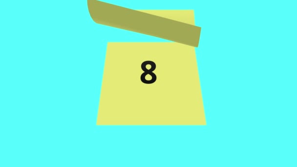 Countdown Yellow Sticky Paperepad Animation Blue Background Animation — стоковое видео