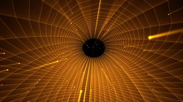 Wormgat Tijdreizen Door Geometrische Gouden Tunnel Animatie Concept — Stockvideo
