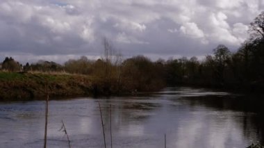 Yorkshire 'daki River Aire İngiltere' de geniş eğimli çekim yavaş çekim odaklı seçici odaklanma