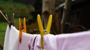 Çizgi üzerinde mandal yıkama makro orta yakınlaştırma yavaş çekim seçici odak