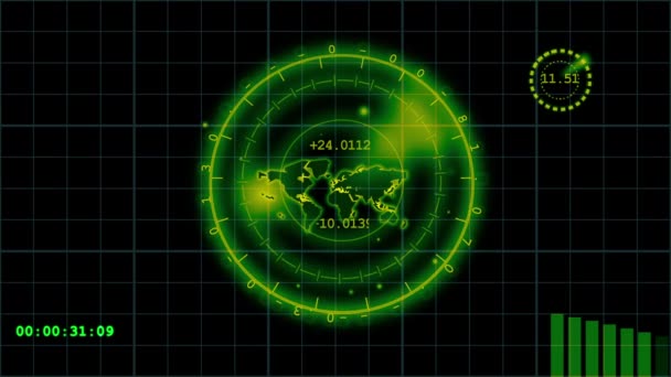 Radarscherm Digitaal Kaartsysteem Abstracte Achtergrond Animatie — Stockvideo