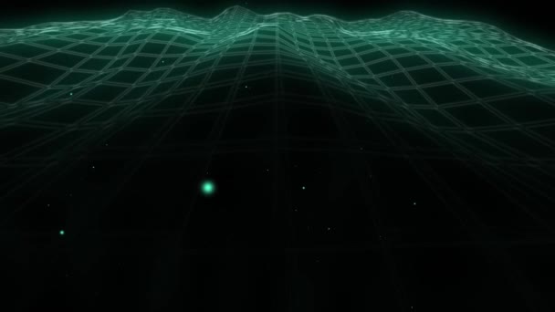 Grille Géométrique Espace Tridimensionnel Avec Lumière Verte Orbes Arrière Plan — Video