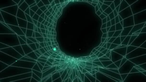 Wurmloch Zeitreise Durch Geometrischen Gittertunnel Animationskonzept — Stockvideo
