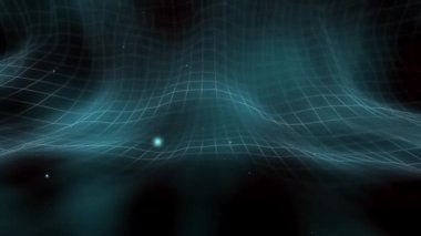 Üç boyutlu uzay mavi küresi içerisindeki hipnotik geometrik ızgara arka plan animasyonunu aydınlatır