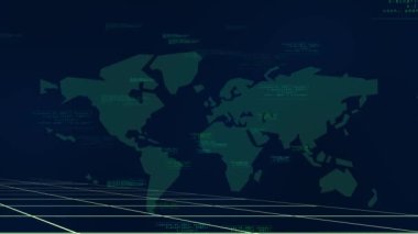 Uzayda yüzen dünya haritası dijital efekt animasyonu mavi arkaplan