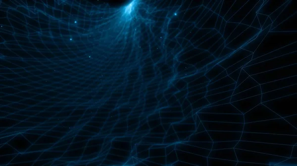 Blaues Geometrisches Gitter Dreidimensionalen Raum Goldene Lichter Hintergrundkonzept Illustration — Stockfoto