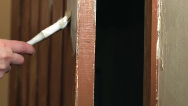 Decorating Home Painting Door Undercoat Paint Medium Slow Motion Shot — Video