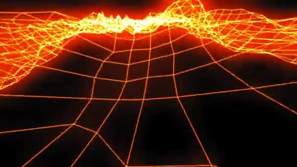 オレンジコンピュータ幾何学グリッドネットワークファイバーInサイバースペースアブストラクトコンセプト4Kアニメーション3D — ストック動画
